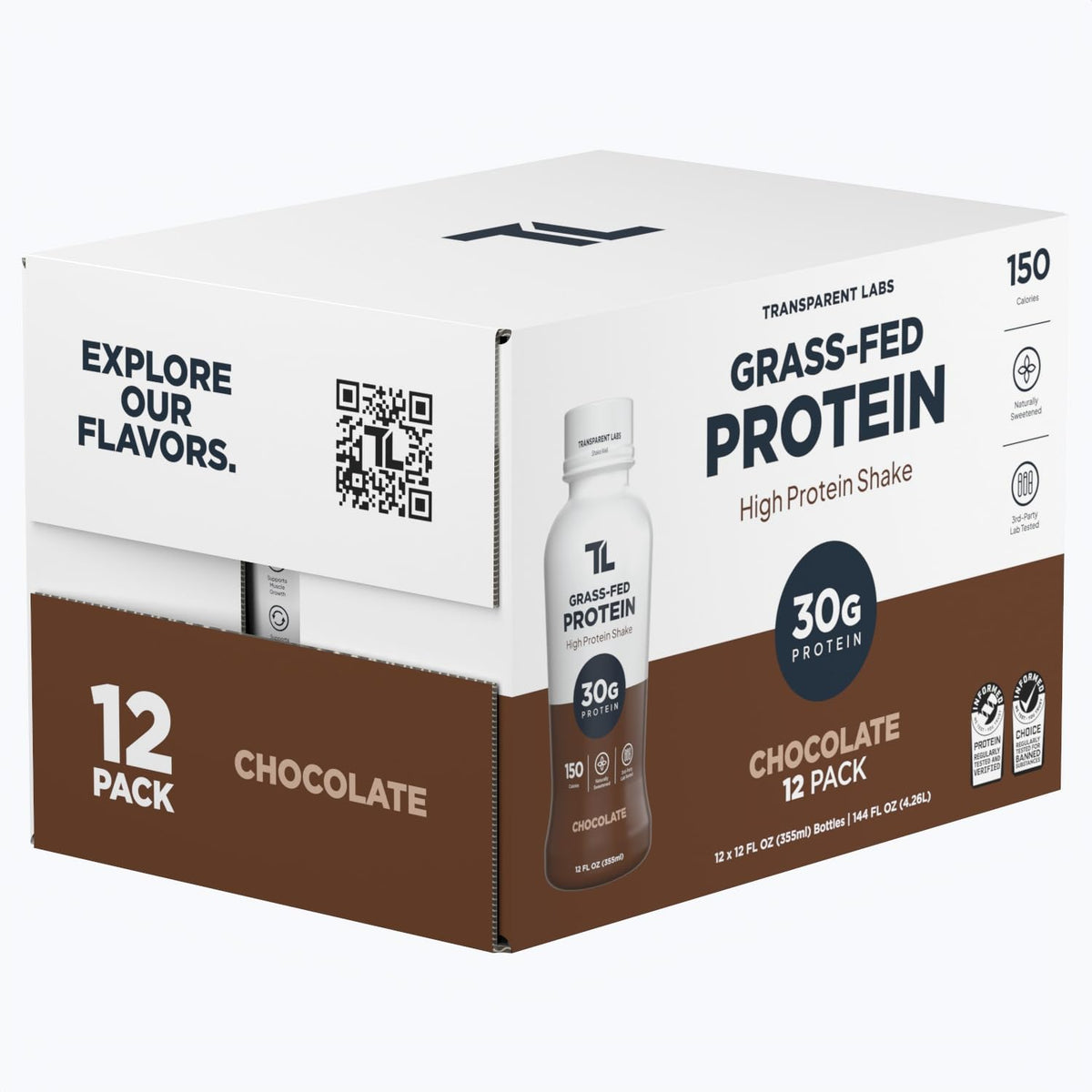 Transparent Labs Grass-Fed Protein Shake - Chocolate - 12 Pack