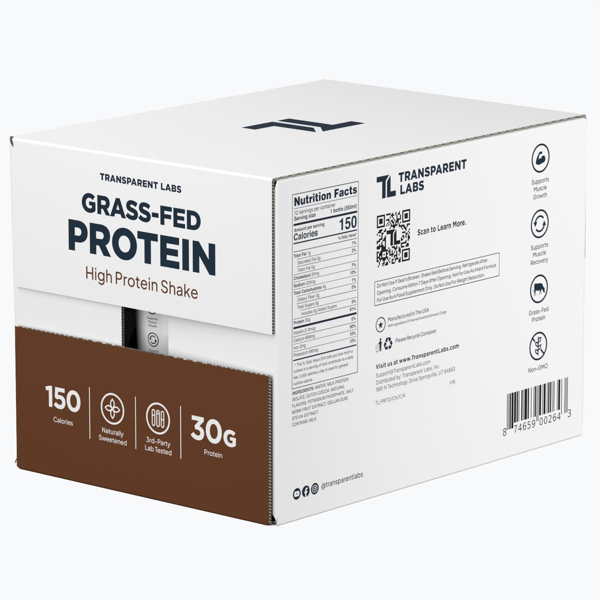 Transparent Labs Grass-Fed Protein Shake - Chocolate - 12 Pack