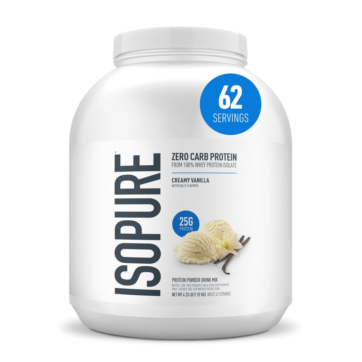 Isopure Zero Carb Whey Isolate Protein Powder, Creamy Vanilla 3 LB