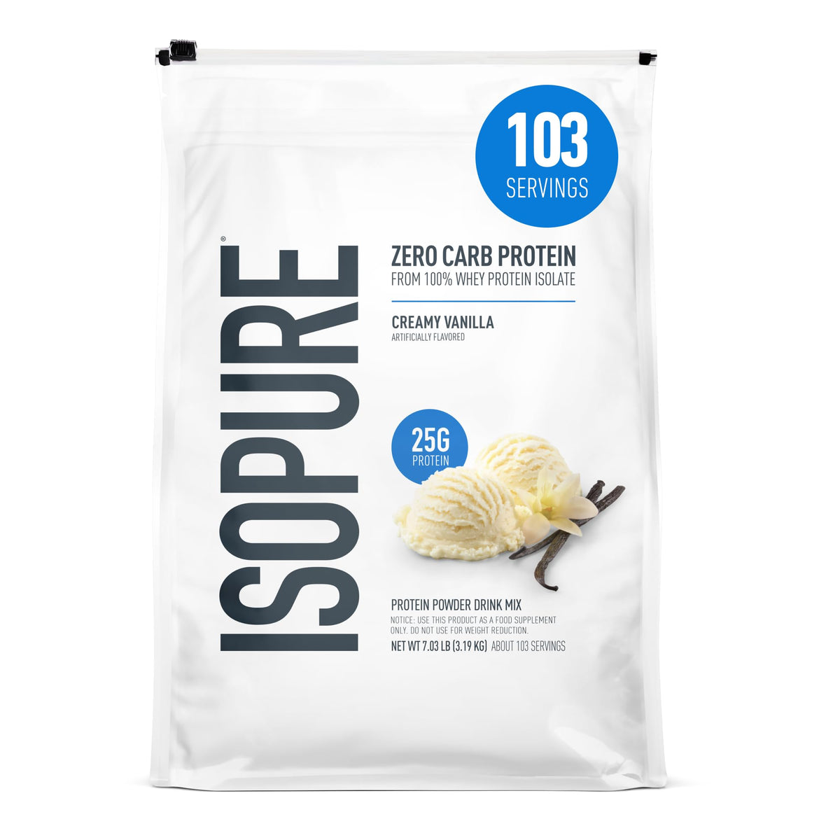 Isopure Zero Carb Whey Isolate Protein Powder, Creamy Vanilla 3 LB