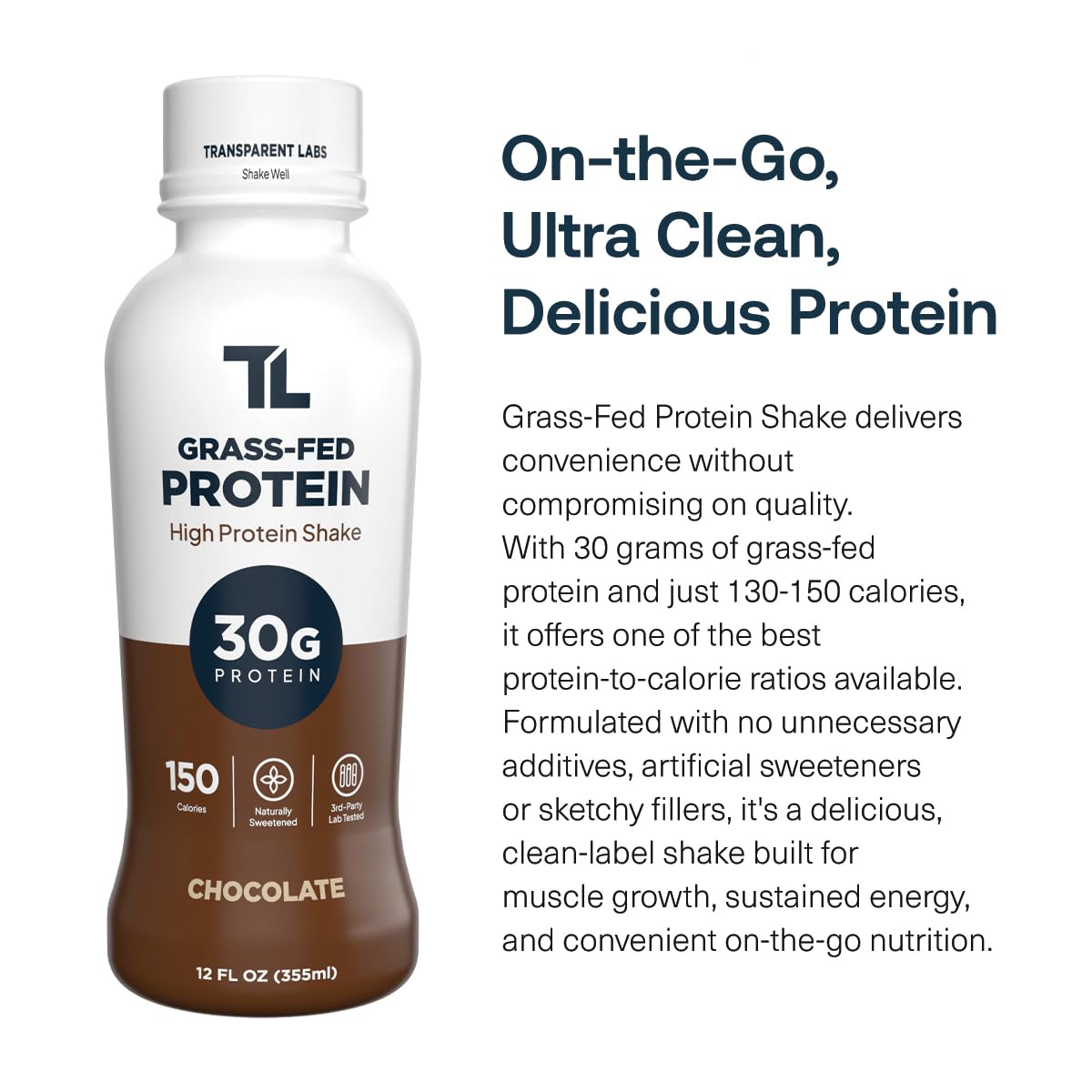 Transparent Labs Grass-Fed Protein Shake - Chocolate - 12 Pack