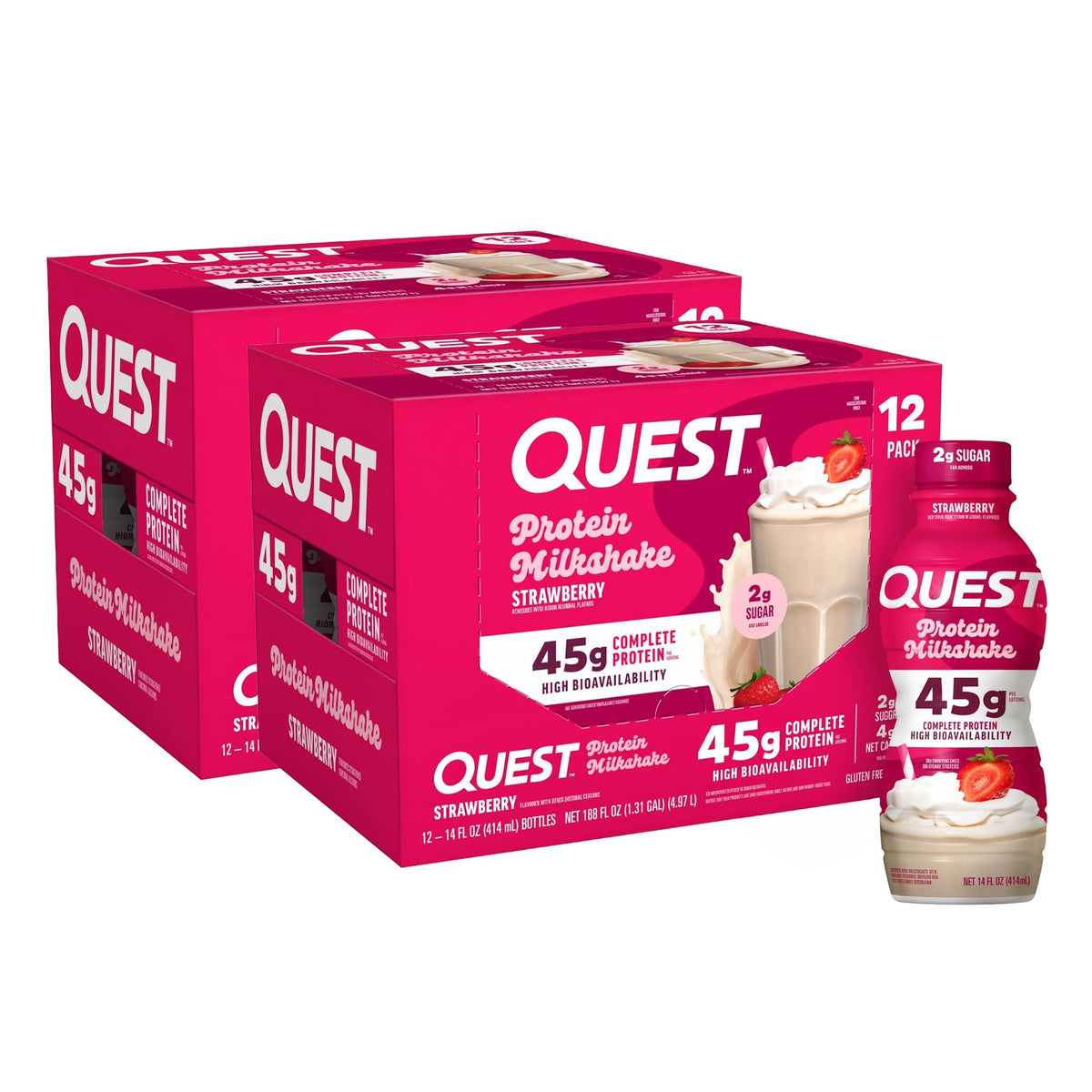 Quest Nutrition Vanilla Protein Shake, 45g Protein, 2g Sugar, 3g Net Carbs, Ready to Drink, Gluten Free, 12 Count