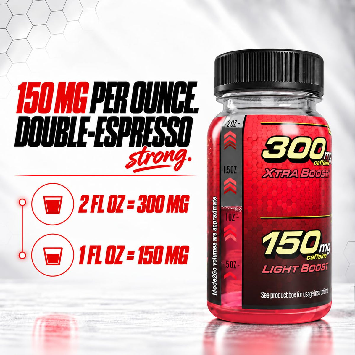 XMODE Extra Strength Energy Shots on Tap – Cherry Bomb Flavor, Sugar Free, 150mg Caffeine per oz, B12, 100 (1oz) Servings, Dispenser with 2 Refillable Bottles