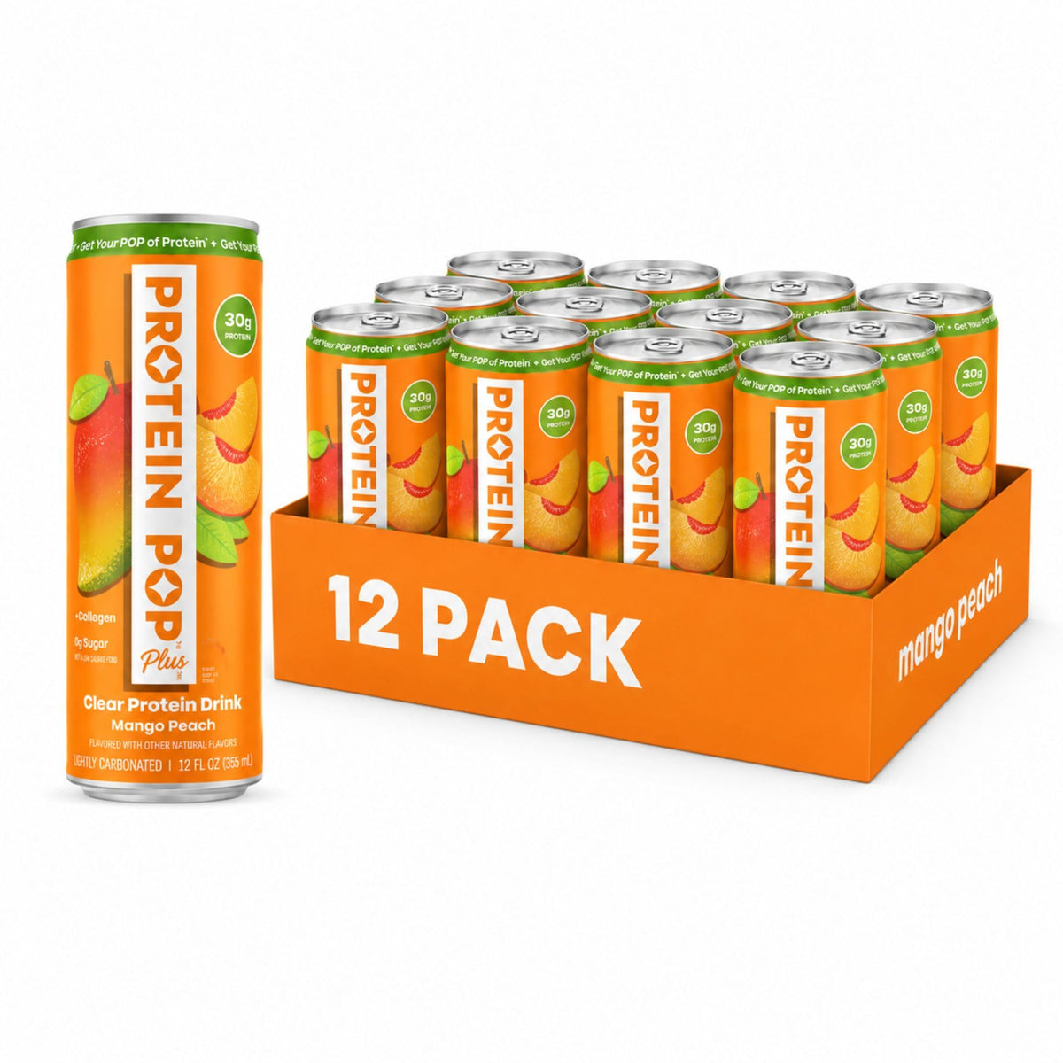 Plus - Sparkling Clear Protein Drink | 30g Whey Protein Isolate + Collagen | Zero Sugar, Lightly Carbonated, No Artificial Sweeteners (Citrus, 12 fl oz, 12 Cans)