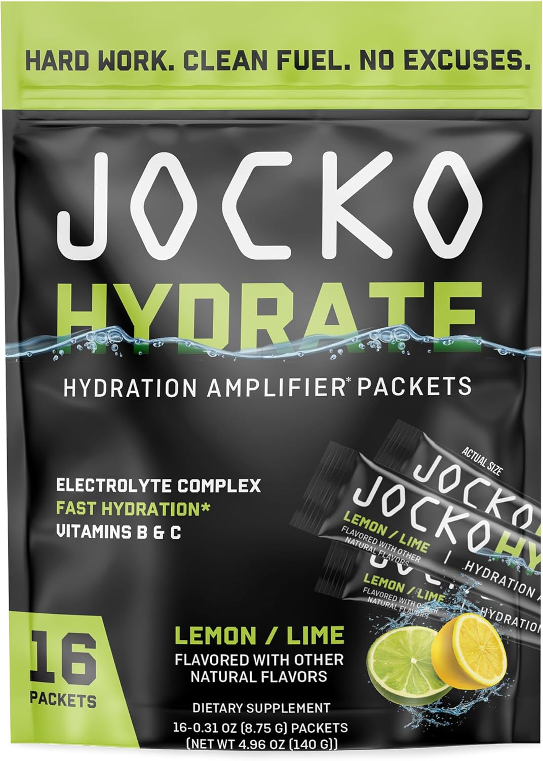 Jocko Fuel Hydrate Electrolyte Powder Packets, Lemon Lime | 16 Packets