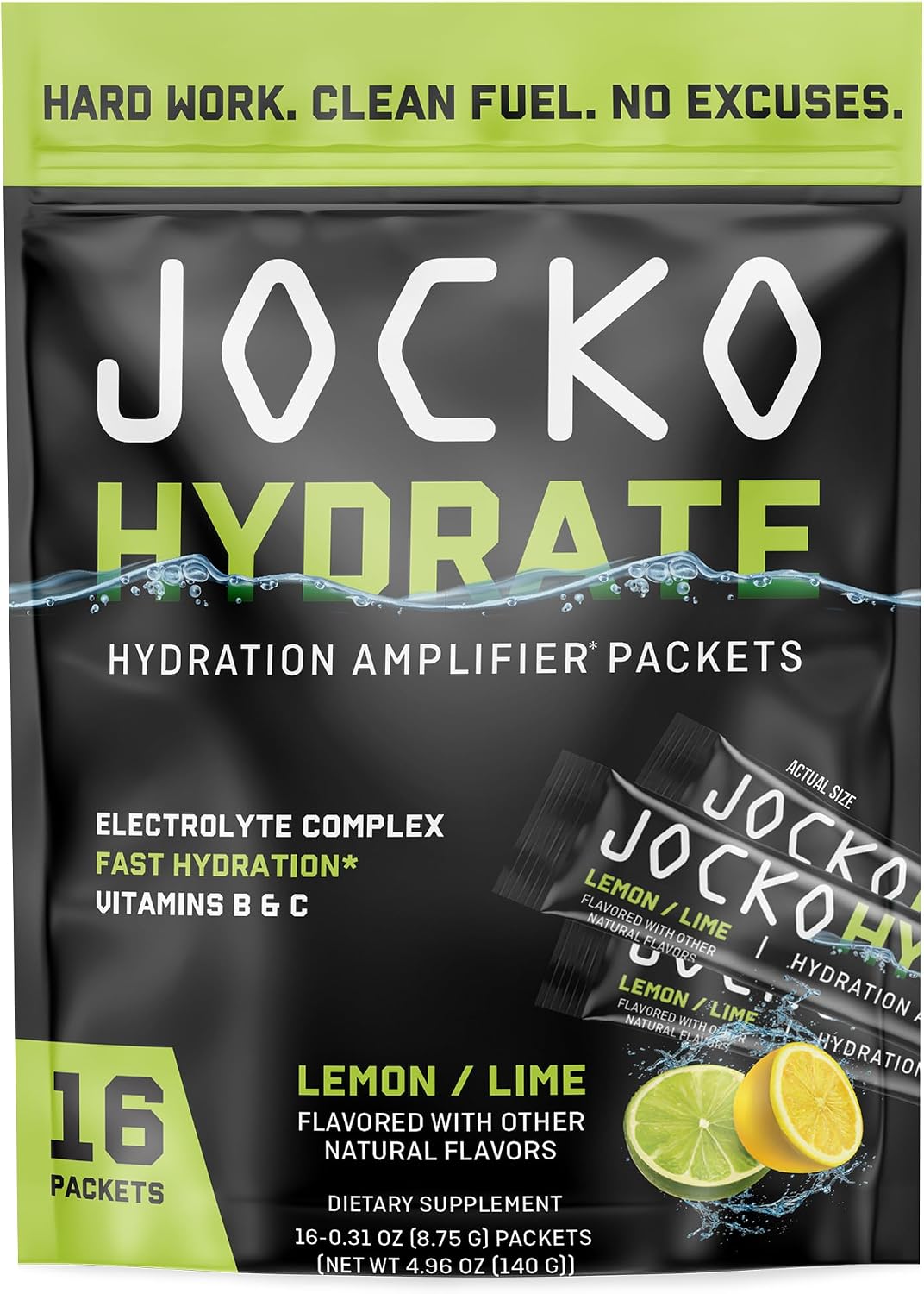 Jocko Fuel Hydrate Electrolyte Powder Packets, Lemon Lime | 16 Packets
