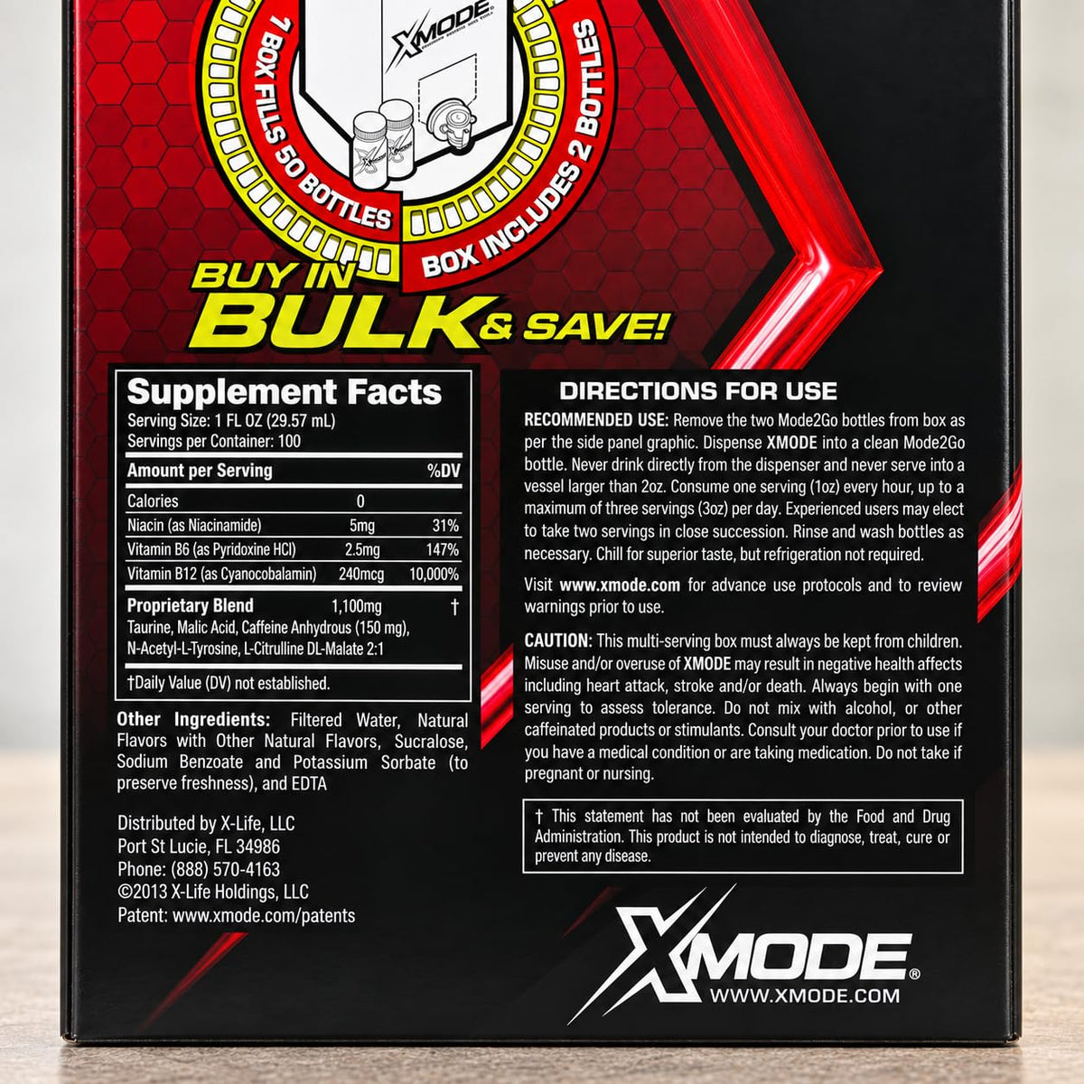 XMODE Extra Strength Energy Shots on Tap – Cherry Bomb Flavor, Sugar Free, 150mg Caffeine per oz, B12, 100 (1oz) Servings, Dispenser with 2 Refillable Bottles
