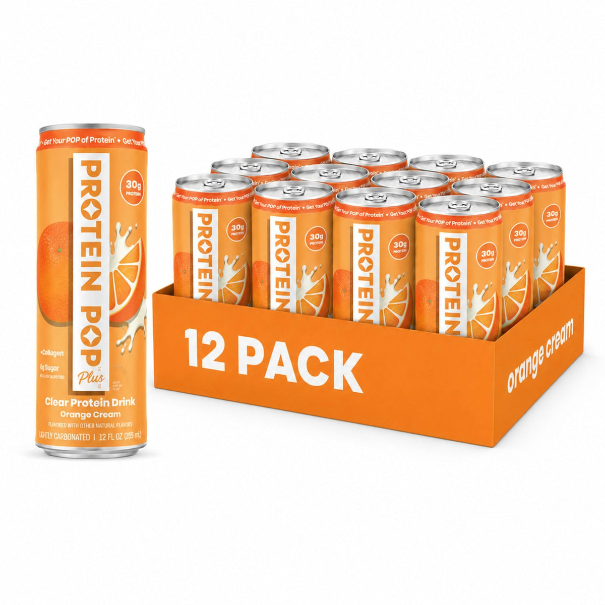 Plus - Sparkling Clear Protein Drink | 30g Whey Protein Isolate + Collagen | Zero Sugar, Lightly Carbonated, No Artificial Sweeteners (Citrus, 12 fl oz, 12 Cans)