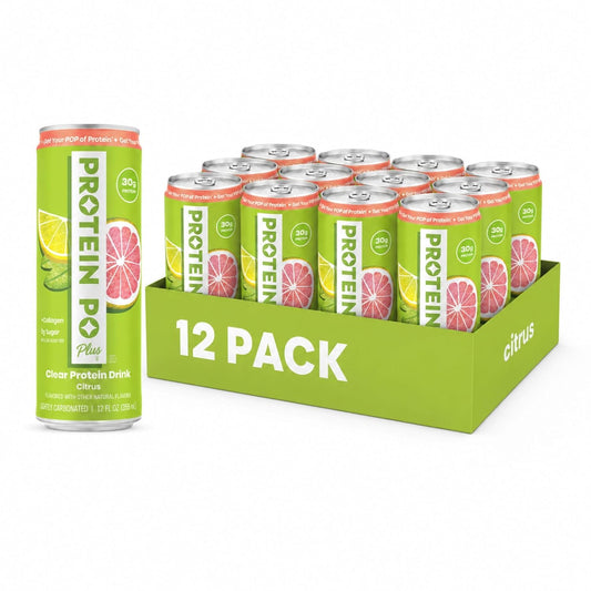 Plus - Sparkling Clear Protein Drink | 30g Whey Protein Isolate + Collagen | Zero Sugar, Lightly Carbonated, No Artificial Sweeteners (Citrus, 12 fl oz, 12 Cans)
