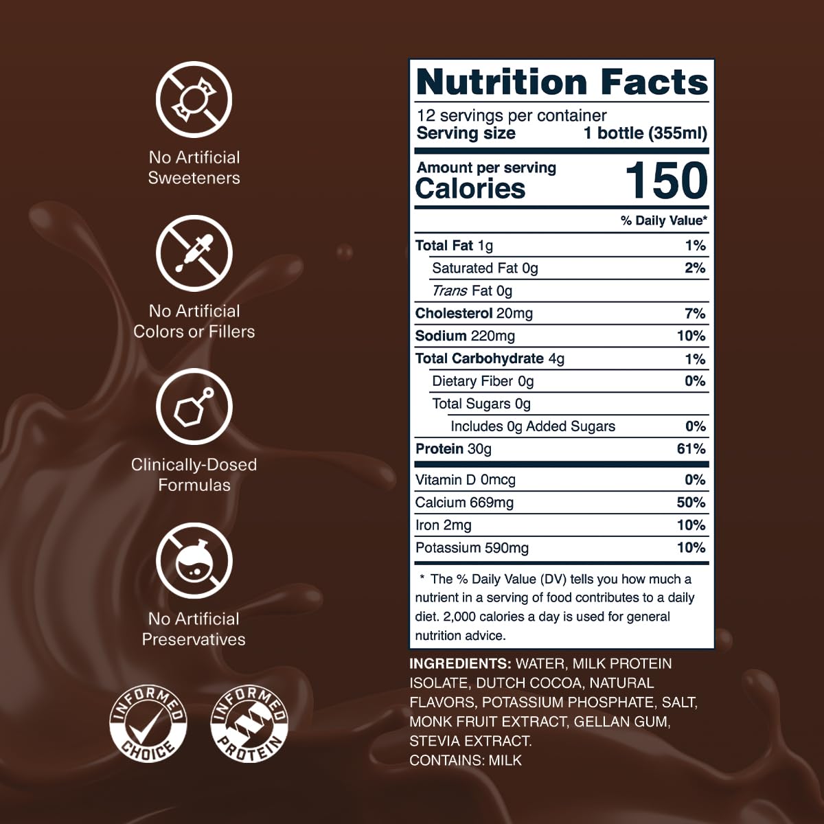 Transparent Labs Grass-Fed Protein Shake - Chocolate - 12 Pack