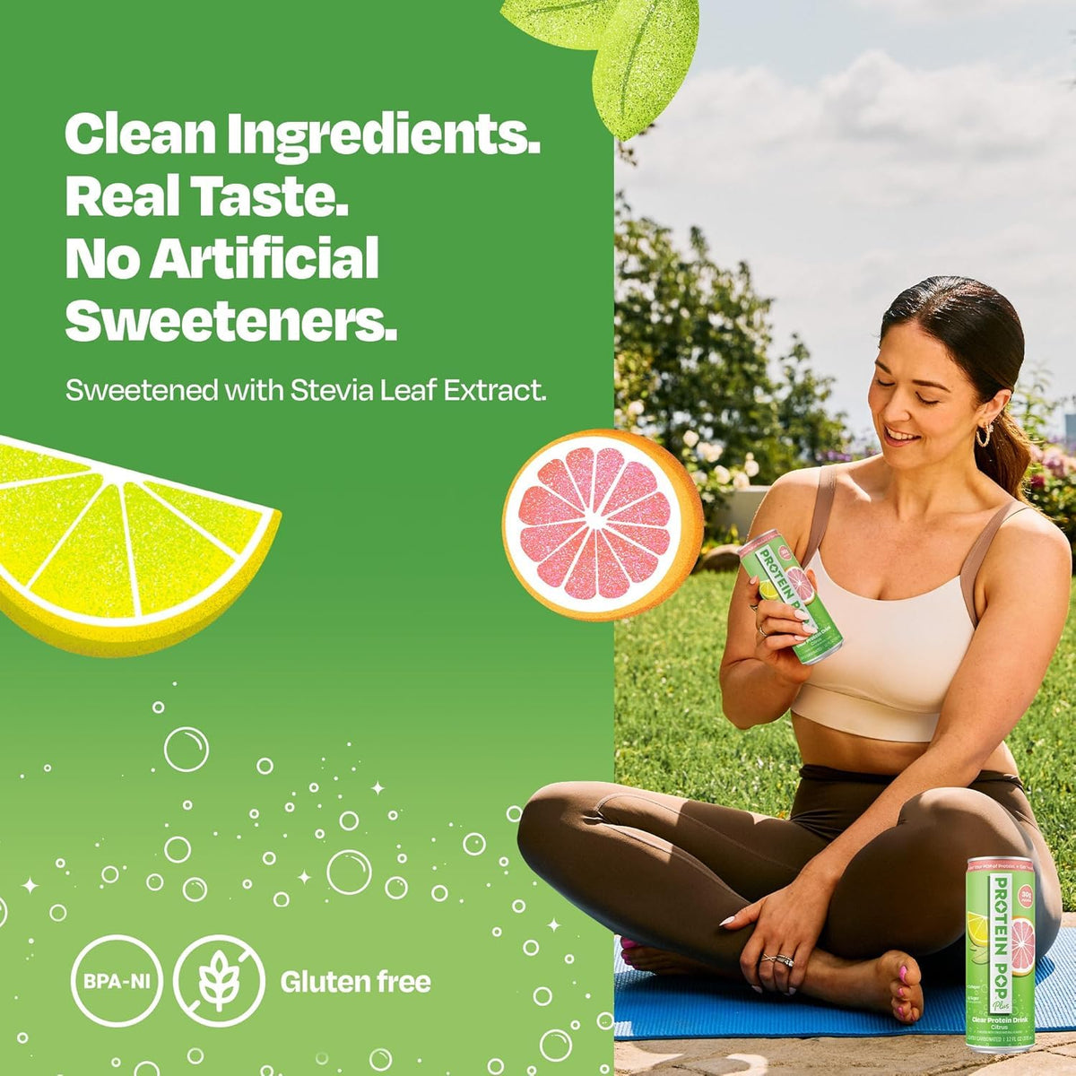Plus - Sparkling Clear Protein Drink | 30g Whey Protein Isolate + Collagen | Zero Sugar, Lightly Carbonated, No Artificial Sweeteners (Citrus, 12 fl oz, 12 Cans)