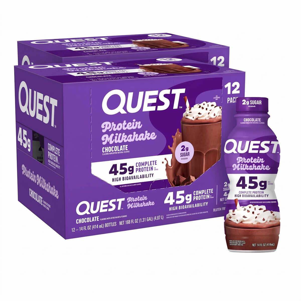 Quest Nutrition Vanilla Protein Shake, 45g Protein, 2g Sugar, 3g Net Carbs, Ready to Drink, Gluten Free, 12 Count