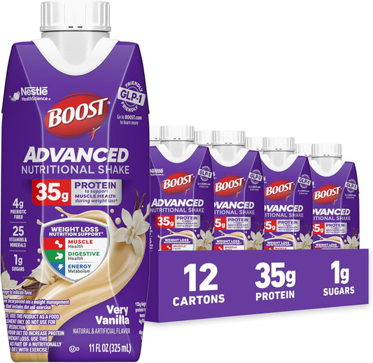BOOST Advanced Nutritional Protein Shake, Very Vanilla, 12-11 FL OZ Cartons