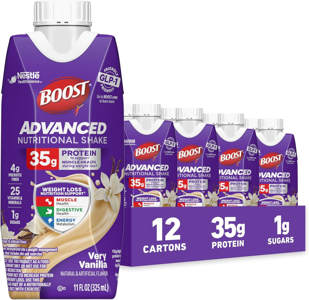 BOOST Advanced Nutritional Protein Shake, Very Vanilla, 12-11 FL OZ Cartons