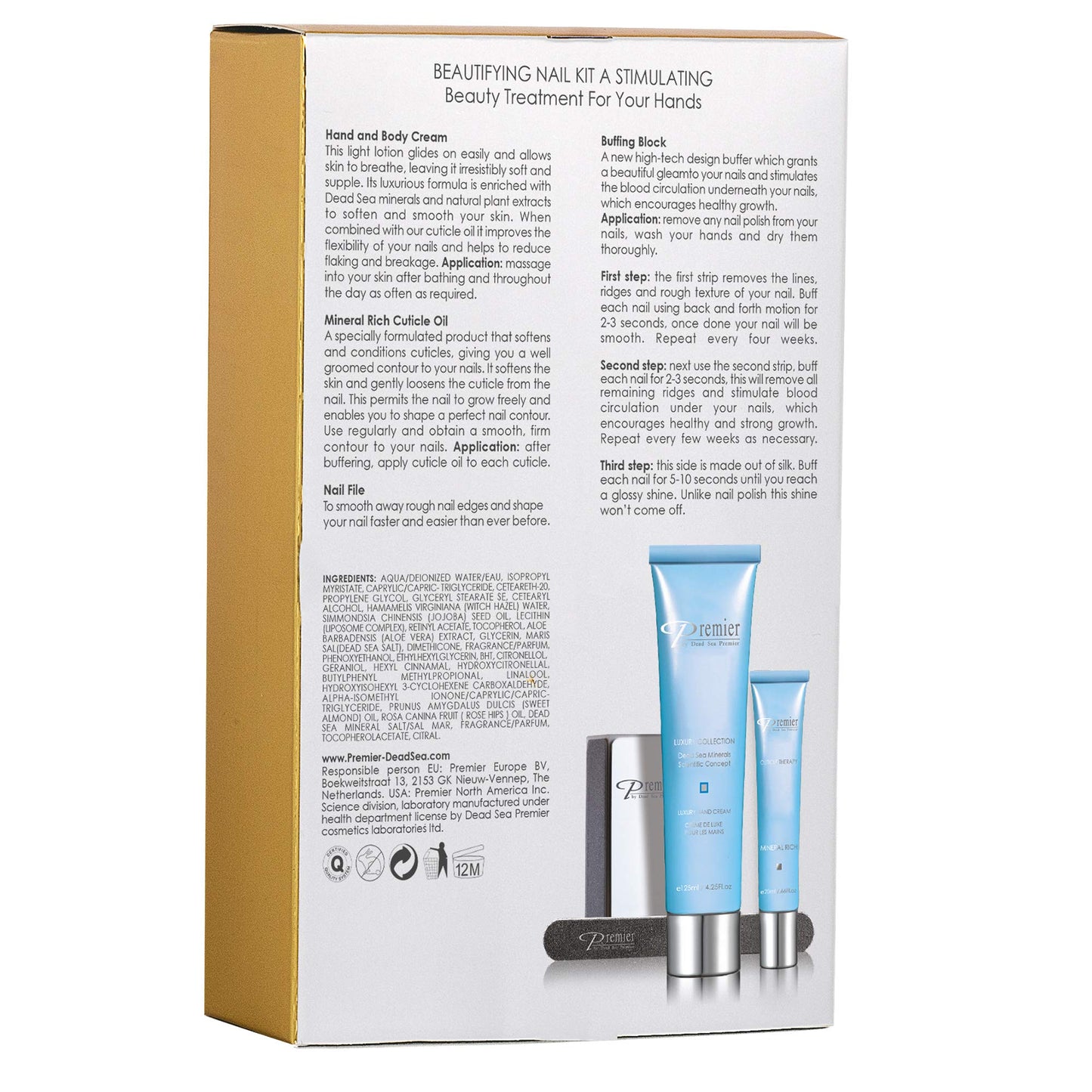 Premier Dead Sea Nail Care Kit, Nail File Buffer Set, Cuticle Oil and Hand Cream, Dead Sea Minerals, File and Buffer Block, Manicure Kit for Women (Milk and Honey)