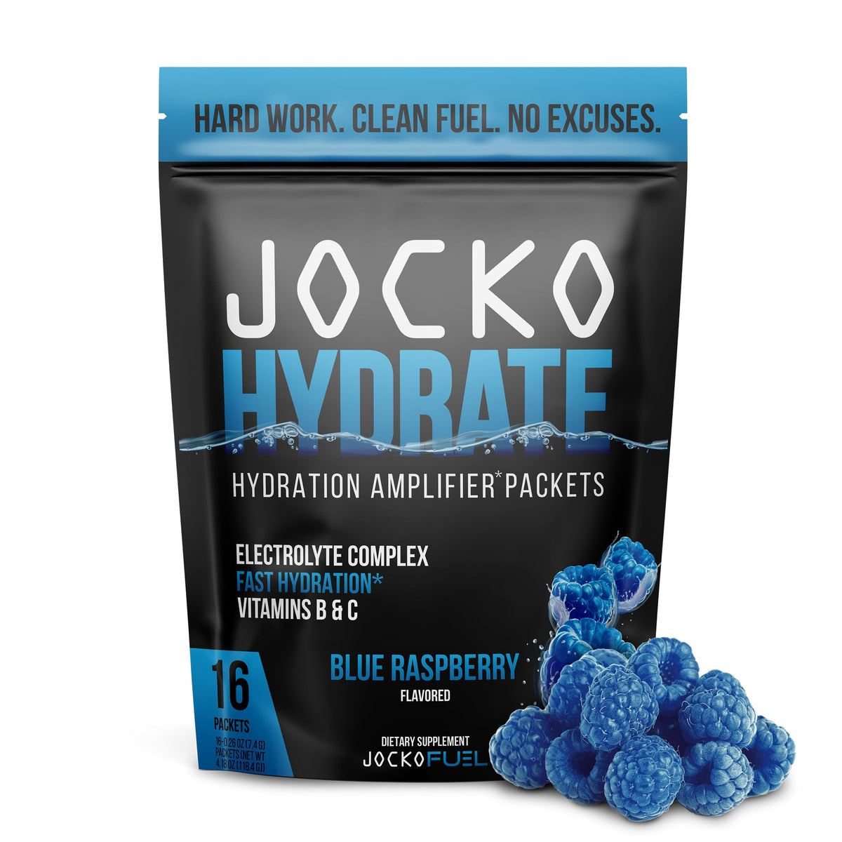 Jocko Fuel Hydrate Electrolyte Powder Packets, Lemon Lime | 16 Packets