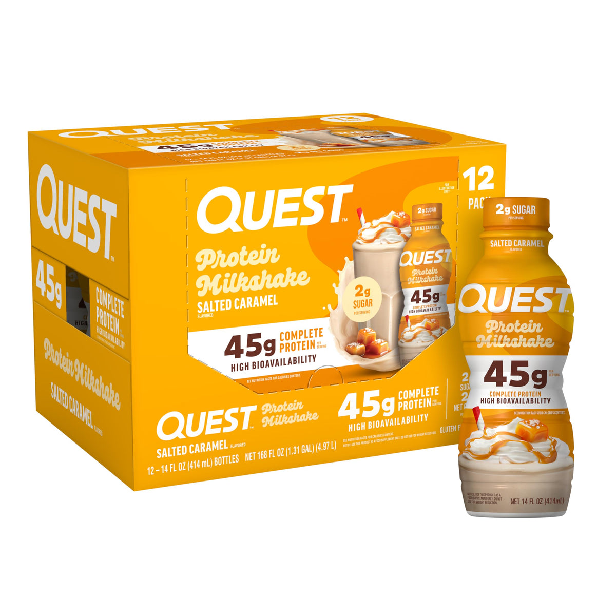 Quest Nutrition Vanilla Protein Shake, 45g Protein, 2g Sugar, 3g Net Carbs, Ready to Drink, Gluten Free, 12 Count