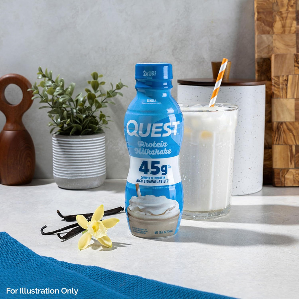 Quest Nutrition Vanilla Protein Shake, 45g Protein, 2g Sugar, 3g Net Carbs, Ready to Drink, Gluten Free, 12 Count