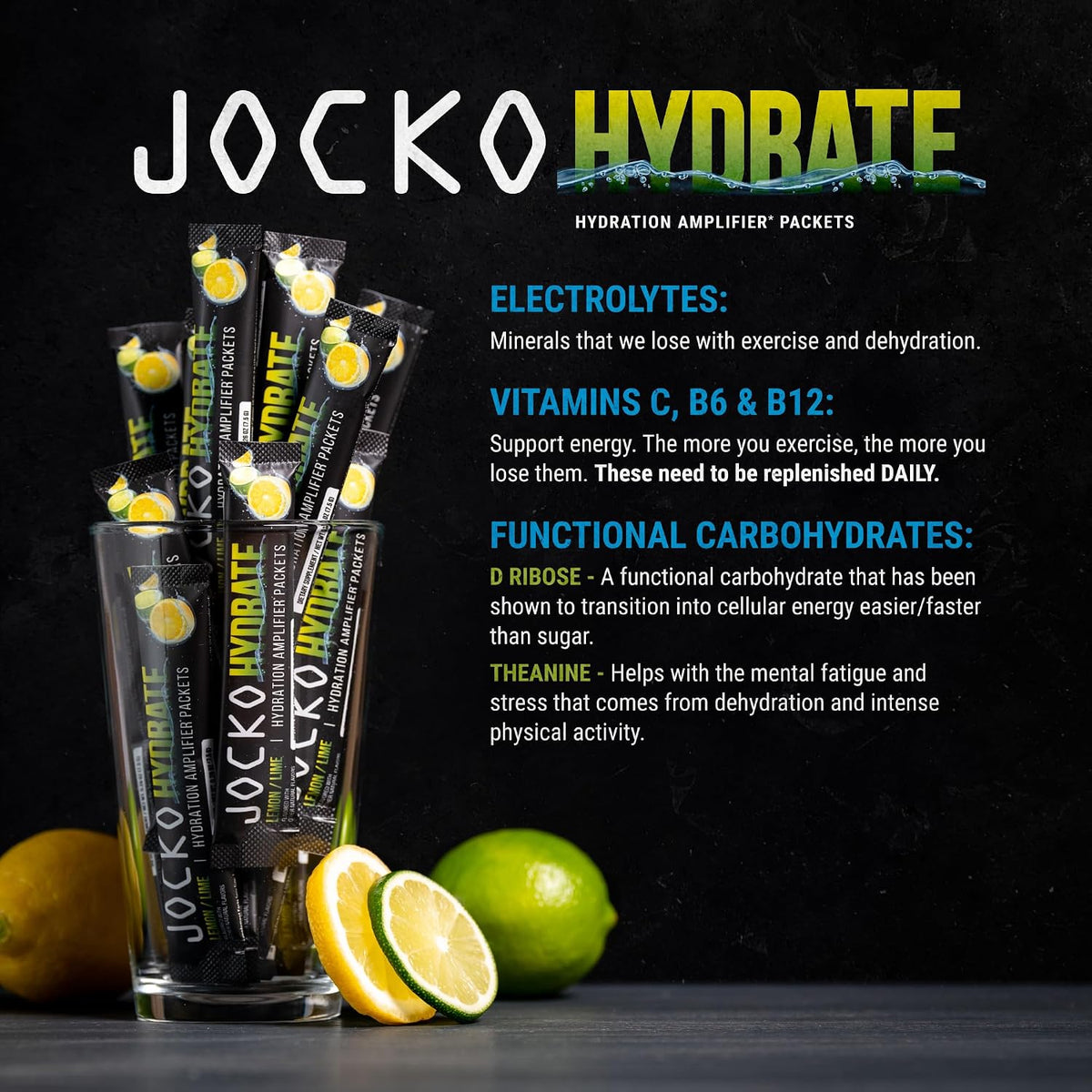 Jocko Fuel Hydrate Electrolyte Powder Packets, Lemon Lime | 16 Packets