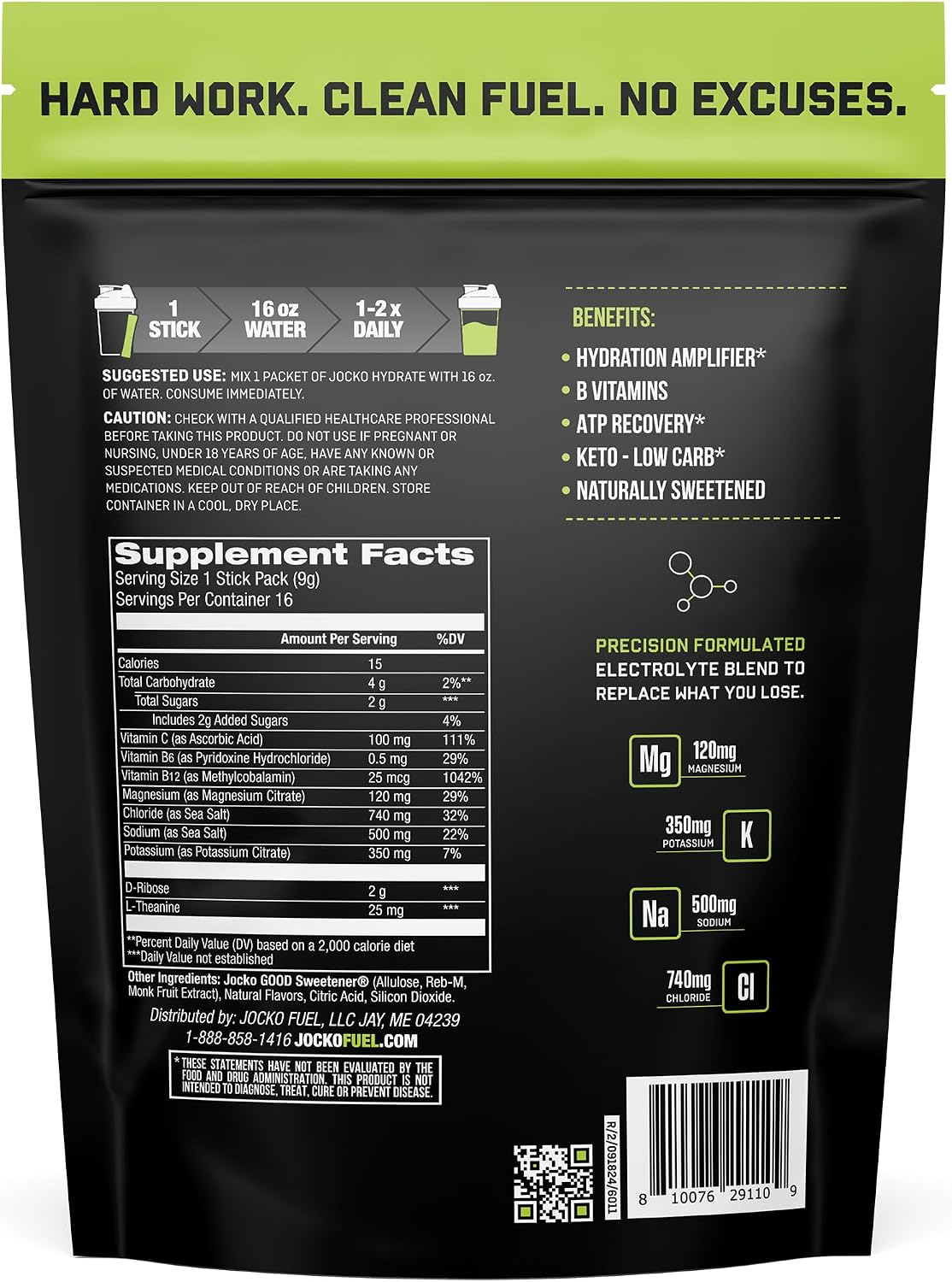 Jocko Fuel Hydrate Electrolyte Powder Packets, Lemon Lime | 16 Packets