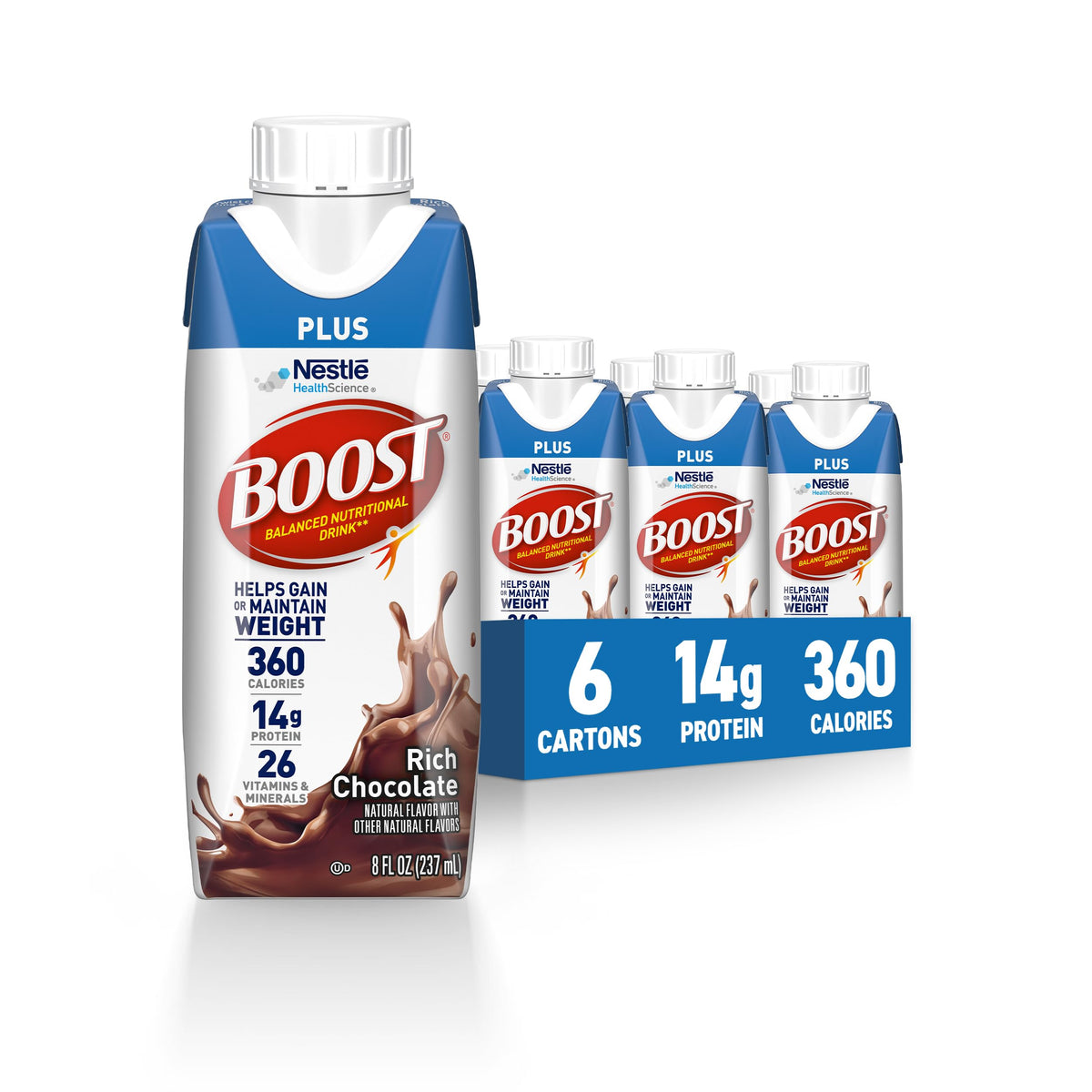 BOOST Plus Ready to Drink Nutritional Drink, Rich Chocolate, 24 Pack