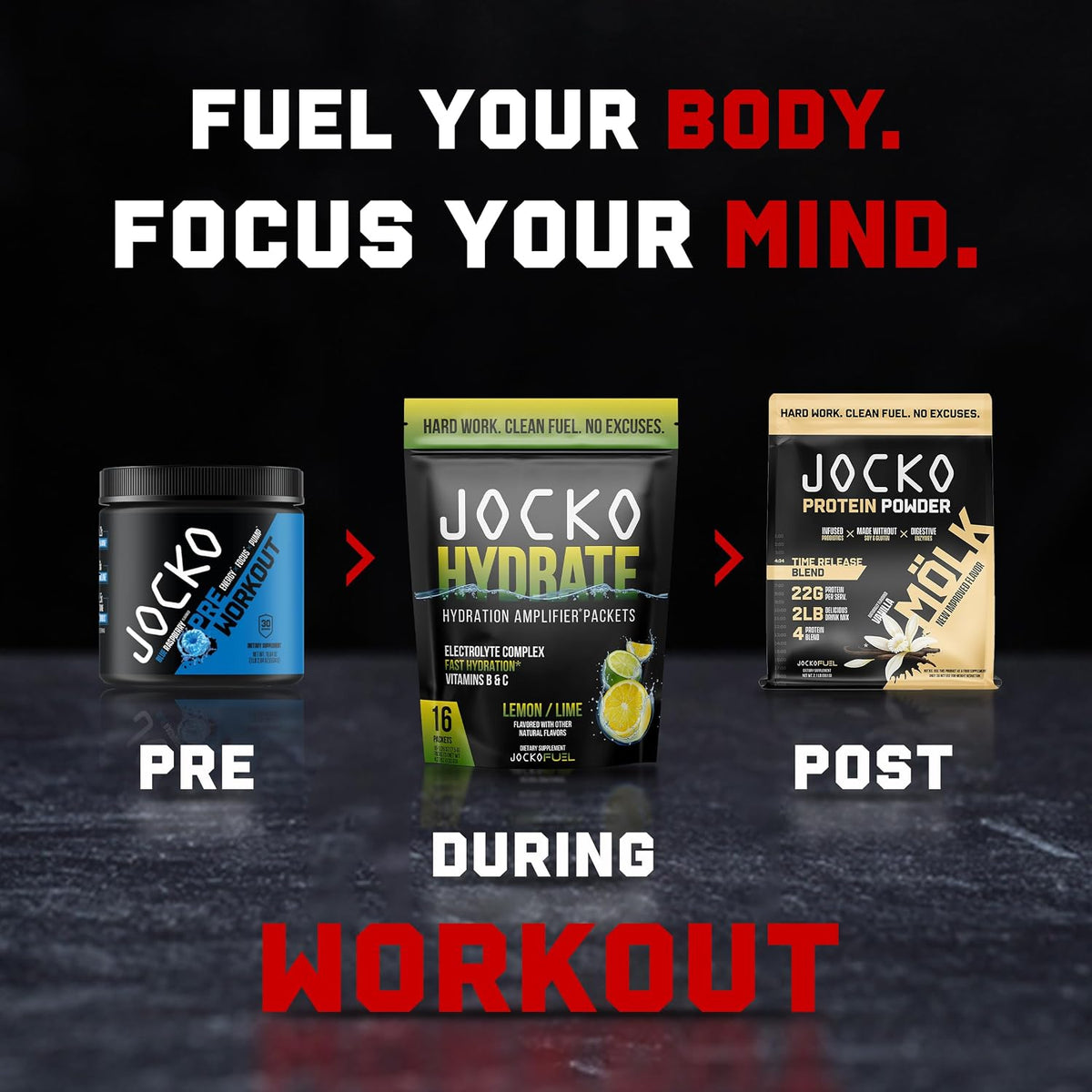 Jocko Fuel Hydrate Electrolyte Powder Packets, Lemon Lime | 16 Packets
